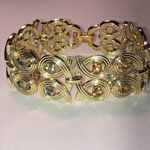 Vintage Gold Tone Amber Smoky CZ Rhinestones Chunky Retro Boho Bracelet Photo 1