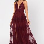 & Other Stories V-neck Burgundy Two Slit Formal Prom Dress  Photo 0