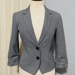 EXPRESS Women Gray Career Dress Single Breasted Blazer Sz 2 3/4 Ruched Sleeve Photo 0