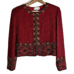 Laurence Kazar Vintage  Jacket Womens XL Red Silk Beaded Sequin Evening 90s Photo 0