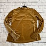 Molly Bracken  Velvet high mock neck Top Blouse gold brown muted yellow XL tie Photo 1