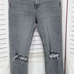 ZARA Distressed High Waist Cropped Raw Hem Stretch Jeans Grey Black 6 Photo 0