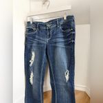 Amethyst Jeans 1101 Amethyst Flare Jeans 7 (30x32.5)  Low Rise Flap Pockets Stretch Distressed Photo 2