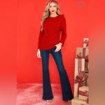Red Dress Boutique  Fire Away Ruby Red Sweater Ruffle Front Metallic Trim M Photo 2