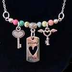 Handmade FOLLOW YOUR HEART Gemstone Beaded Silver Plate Chain Bar Charm Necklace 19” Photo 2