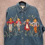 DressBarn Blue Embroidered Scarecrows VTG Button Y2K Cotton Denim Shirt L Large Photo 5