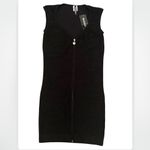 Mango NWT  Black Seamless Textured Heart Charm Zip Front Sleeveless Mini Dress Photo 2