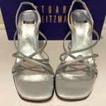 Stuart Weitzman  Strappy Silver Metallic Fabric Dress Heels Photo 0