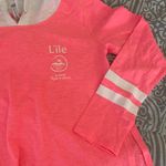 Hot Miami Styles love this product Neon Pink & White Split-Hem Varsity Stripe Hoodie - Women Photo 4