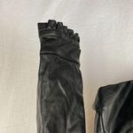 Catherine Malandrino Black Faux Leather Zip Up Ruffle Trim Cropped Jacket M Photo 3