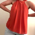 Doe & Rae Deep Orange Halter Pleated Business Tank  Photo 0