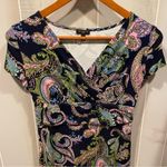 Talbots Cute  stretchy paisley babydoll v-neck dress midi cap sleeve flowy fairy Photo 6