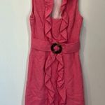 Milly  Pink Danielle dress tortoise belt buckle ruffle neck size 4 Photo 4