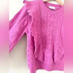 Lily Mae Boutique Ruffle Front Crew Neck Sweater in Bright Pink Photo 1