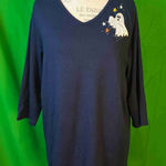 Quacker Factory Womens Navy Blue V Neck 3/4 Sleeve Ghost Halloween Top 1X Photo 0