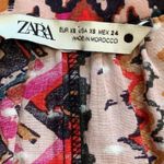 ZARA  Mini Dress Red Hot Pink Abstract Print Long Sleeve Drop Waist Ruffle XS Photo 9