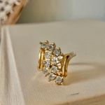 Gold & Sparkly Rhinestone Swoop Cluster Statement Cocktail Ring “Eireann” Femme Jewelry Photo 4