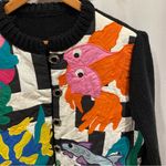 Fab funky fish quilted front sweater chunky button hand made oversized Pink Size XL Photo 4