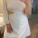 Crescent White Linen One Shoulder Dress Photo 0