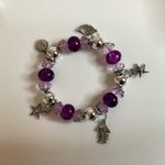 Set of 2 Vintage Plastic Bead & silver charm stretch bracelets Red Photo 2