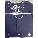 Chaus Dark Blue Short Sleeve Cardigan Sweater Beading‎ Size Large Cotton C Photo 4