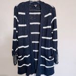 Splendid Navy Blue White Striped Nautical Knit Pocket Cardigan Photo 1