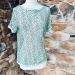 Loft Ann Taylor Mint Green Lace Short Sleeve Sheer Dainty Floral Blouse Photo 4