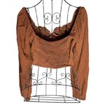 LA Hearts L.A. Hearts Women's M Long Sleeve Lace Up Crop Top Brown Sweetheart Neck Boho Photo 2