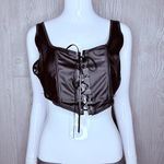 Body rage black faux leather corset tie front bra style shirt top size large Photo 1
