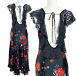 Free People Warm Hearts Satin Midi Dress Size Large Lace Floral Dainty Romantic Photo 8
