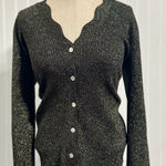 Rails Dita Black Metallic Scallop Cardigan L Old Money Glam Party Sparkle NWOT Photo 0