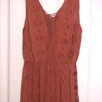 Lush Clothing Orange Embroidered Lace-up Tribal Print Romper Photo 0