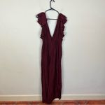 Madewell Jacquard Deep-V Ruffled Jumpsuit in Cabernet Photo 6