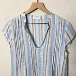 CP Shades  Regina Linen Striped V-Neck Cap Sleeve Pintuck Tunic Dress Blue Size S Photo 3