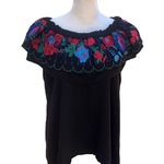 Umgee Black Mexican Embroidered Floral Off The Shoulder/Short Sleeve Blouse Photo 2