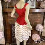 VINTAGE 1960'S KIM KORY ORIGINALS RED & CREAM ZIG ZAG PATTERN SHEATH DRESS (S) Photo 6