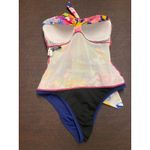 CHAPS One Piece Halter Roused Skirted Floral Swimdress Pink Blue Green Size 6 Photo 2