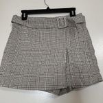 Stradivarius  Belted Tan plaid side slit Skirt high waist mini shorts size US 8 Photo 1