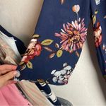 Pink Clover  Size Small Maples Open Front Floral Kimono Cardigan Navy Blue Swim Photo 7