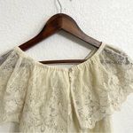 Chaser NWT  Womens Shirt Blouse Beige Lace Scalloped Hem Size Medium Photo 3