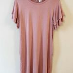 Heimish USA Pink Shirt Dress Pullover Jersey Stretch Ruffle Short Sleeves Small Photo 0
