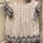 Old Navy White and Navy Embroidered Blouse Photo 3