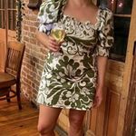 LA DOUBLEJ Green White Printed Puffed Sleeves Square Neckline Mini Dress Size L Size L Photo 12