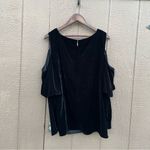 Ralph Lauren LRL Lauren  Womens Shirt Blouse Black Velvet Cold Shoulder Plus 3X Photo 2