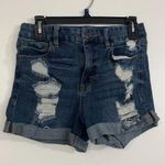 Aeropostale Womens High Rise Curvi Midi Shorts Denim Sz 8 Dark Wash Distressed Photo 0