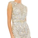Mac Duggal EMBELLISHED BEADED SEQUINED FRINGE CAP SLEEVE GOWN SZ 8 Platinum Gold Photo 1