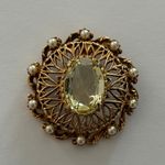 Florenza Glorious Vintage Pendant W Tiny Pearls & A Large Yellow Rhinestone Photo 2