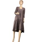 Never A Wallflower Horseshoe‎ Dress XS Burgundy White Striped Midi Cotton Blue Photo 1