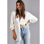 Free People  Summer Daydream Buttondown Top in Ivory Size Large Gauze Oversized Photo 2