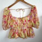 ASTR NWT The Label Arlet Floral Puff Sleeve Blouse M Pink Green Purple Yellow Photo 6